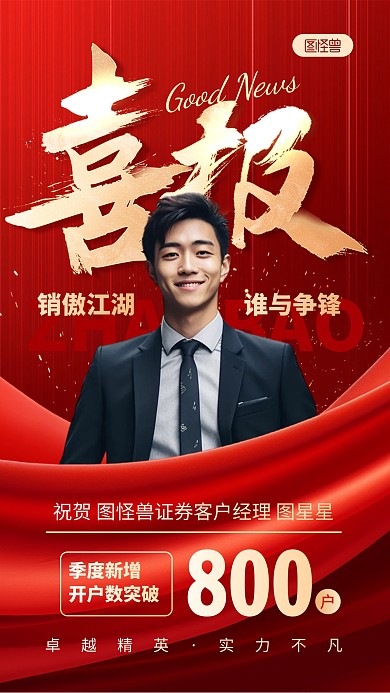 金融理财证券业绩喜报手机海报