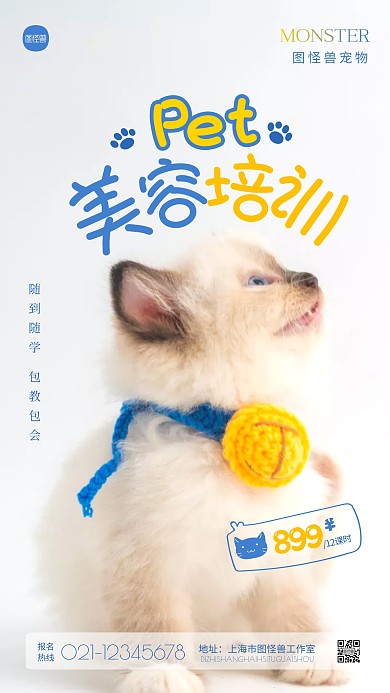 可爱萌宠美容培训宣传摄影图海报