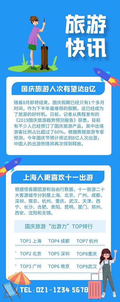 蓝色简约旅游快讯新闻快讯早报长图