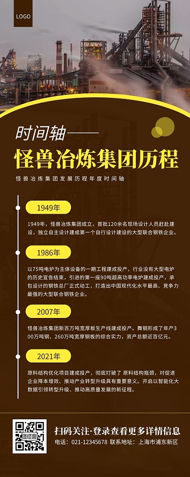 橙色简约商务公司发展历程时间轴营销长图