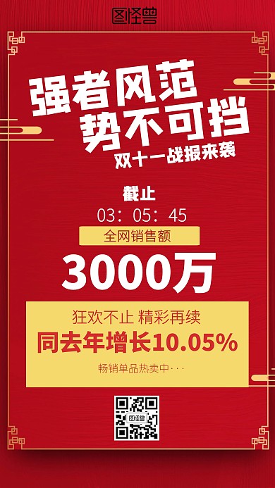 红色双十一销售战报海报