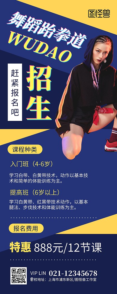 舞蹈跆拳道招生宣传展示简约易拉宝