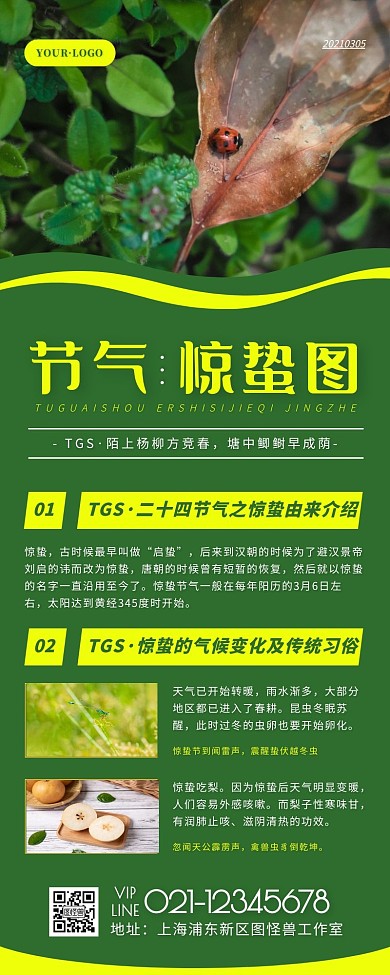 节气惊蛰气候习俗简约营销长图