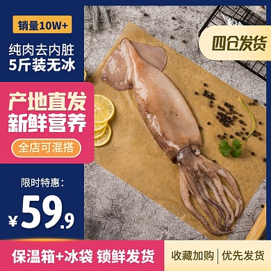 简约风海鲜大鱿鱼促销活动主图直通车