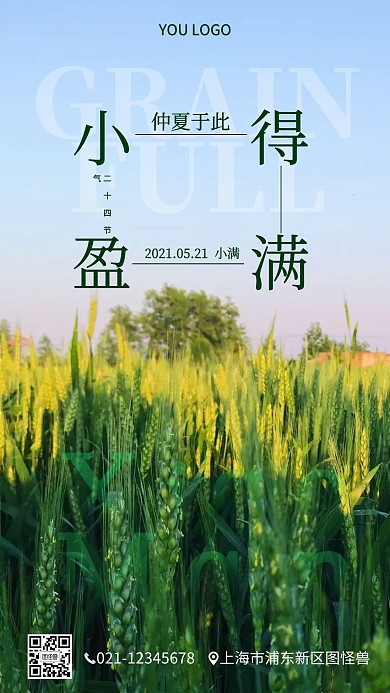 小满小麦绿色植物天空手机营销海报