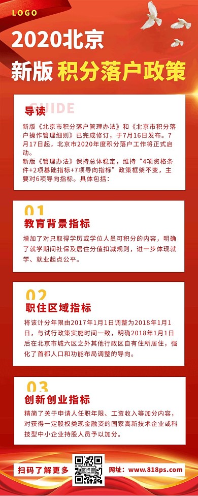 政策解读长图素材红色信鸽简约