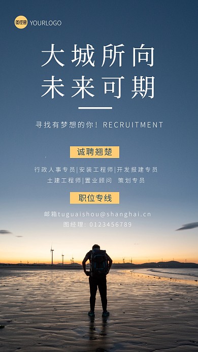 大型招聘会技术岗位纯色手机摄影图海报