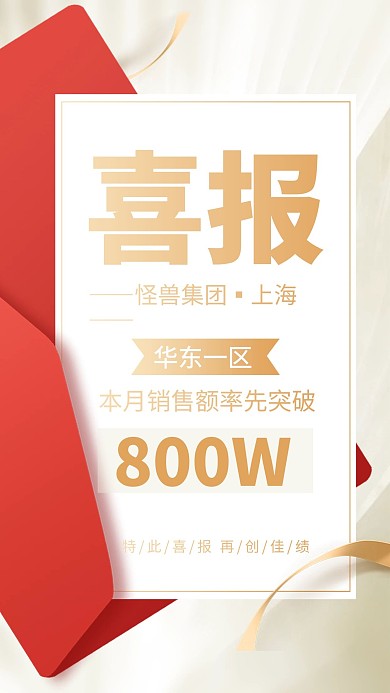 喜报企业销售冠军红色喜庆大气手机海报