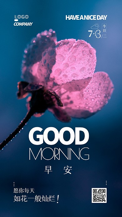 早安日常问候祝福花卉摄影图手机海报