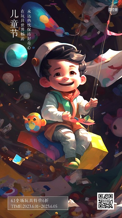 儿童节玩具借势插画风海报