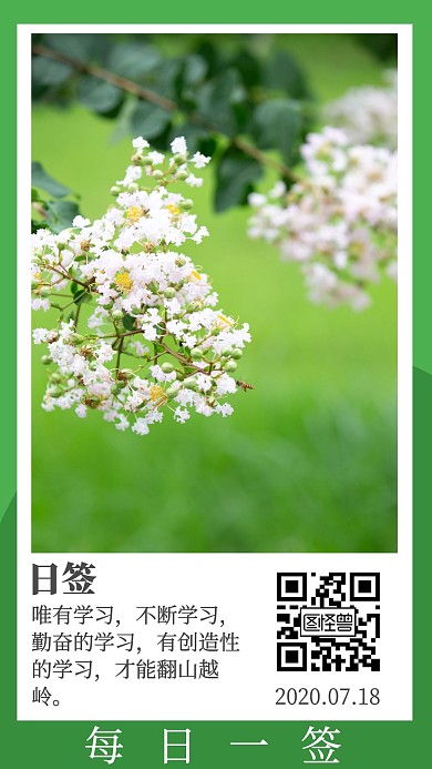 绿色日签学习奋斗简约花