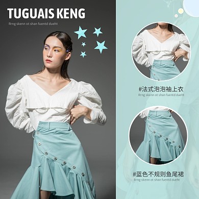 秋季上新女装连衣裙蓝色卡通主图直通车