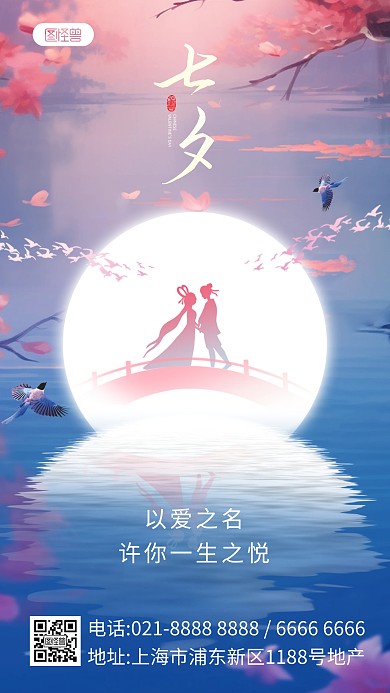 七夕合成创意祝福手机海报