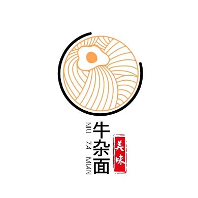牛杂面圆形简洁黄黑色面馆logo
