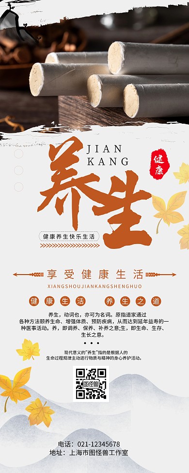 淡灰色健康养生留白易拉宝