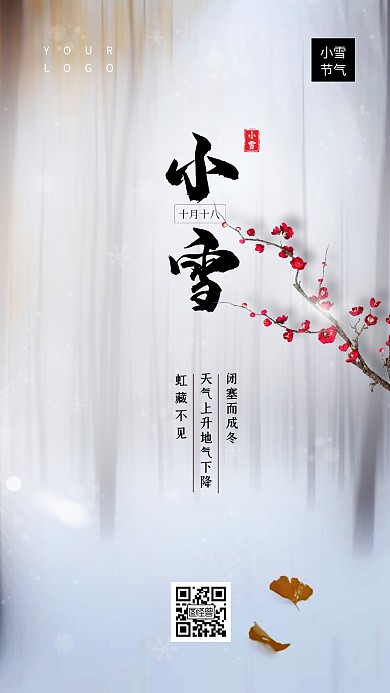 简约小雪节气祝福问候创意摄影图海报