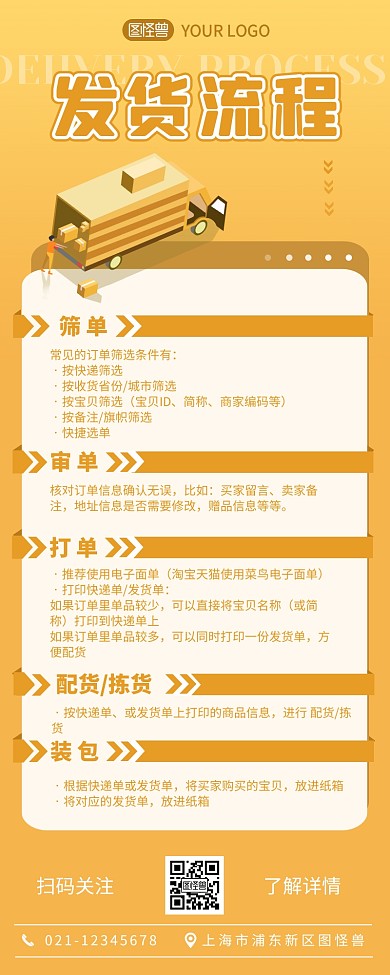 发货流程图介绍宣传简约营销长图设计