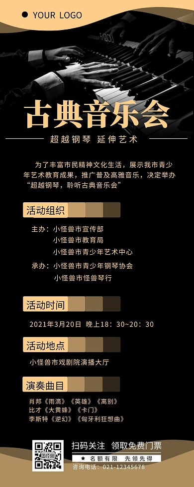 钢琴古典音乐会介绍宣传营销长图设计
