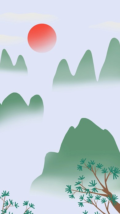 古风插画背景绿色图怪兽原创素材