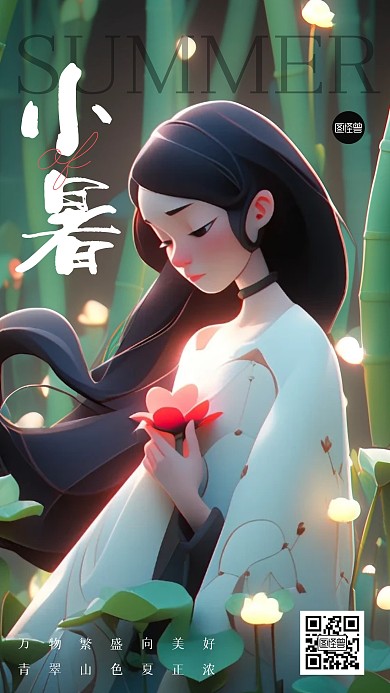 小暑节气祝福AI人物海报