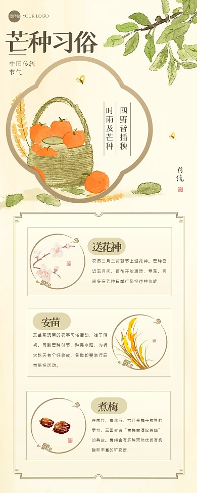 古风芒种节气习俗营销长图