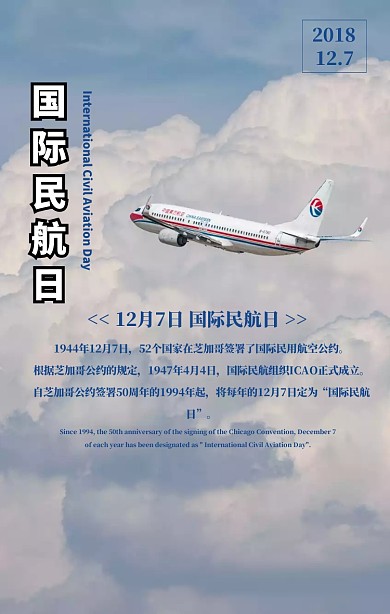 创意简约扁平风国际民航日手机海报