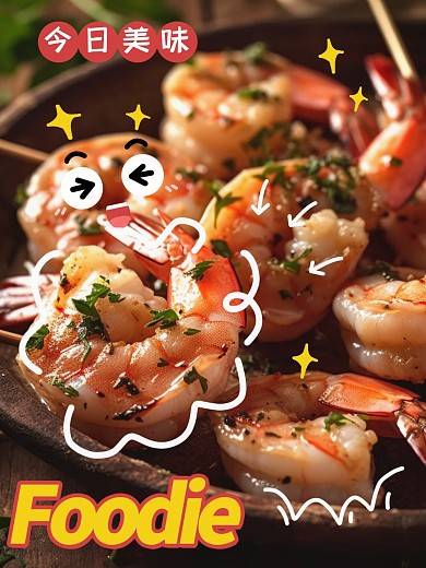 可爱表情贴纸美食美味效果模板