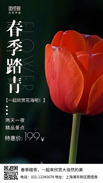 郁金香旅游促销白色简约风手机海报