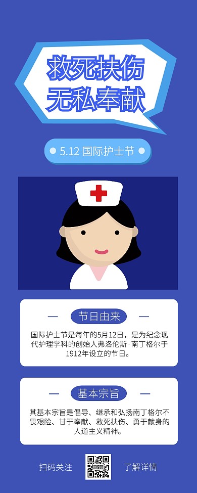 蓝色商务风国际护士节科普营销长图