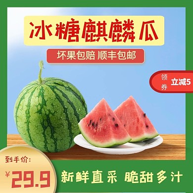 西瓜皮薄多汁绿色应季现摘水果主图直通车