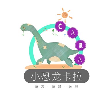 绿色紫色恐龙卡通插画童装童鞋玩具logo