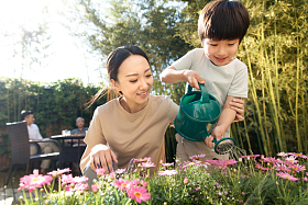 幸福家庭在庭院