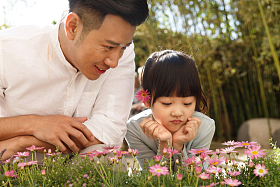 幸福家庭在庭院里图片