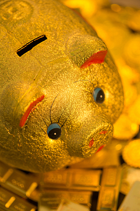 金币和存钱罐照片