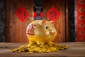存钱罐和金币照片