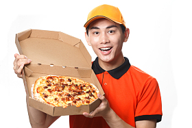 年轻的快递员在送外卖图片