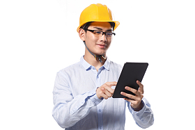 商务青年男人戴着安全帽照片