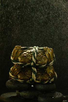 两只被绑扎的螃蟹