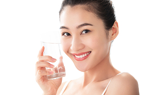 青年女人手拿水杯图片