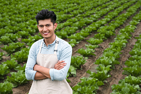 东方青年采摘蔬菜图片