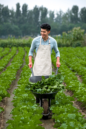 东方青年人采摘蔬菜