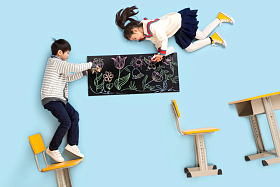 快乐儿童想象修剪花卉植物图片