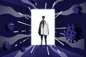 医生抗击新冠病毒插画