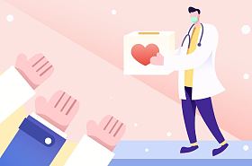 医生拿着爱心箱插画