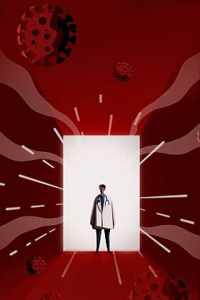 医生抗击新冠病毒插画照片