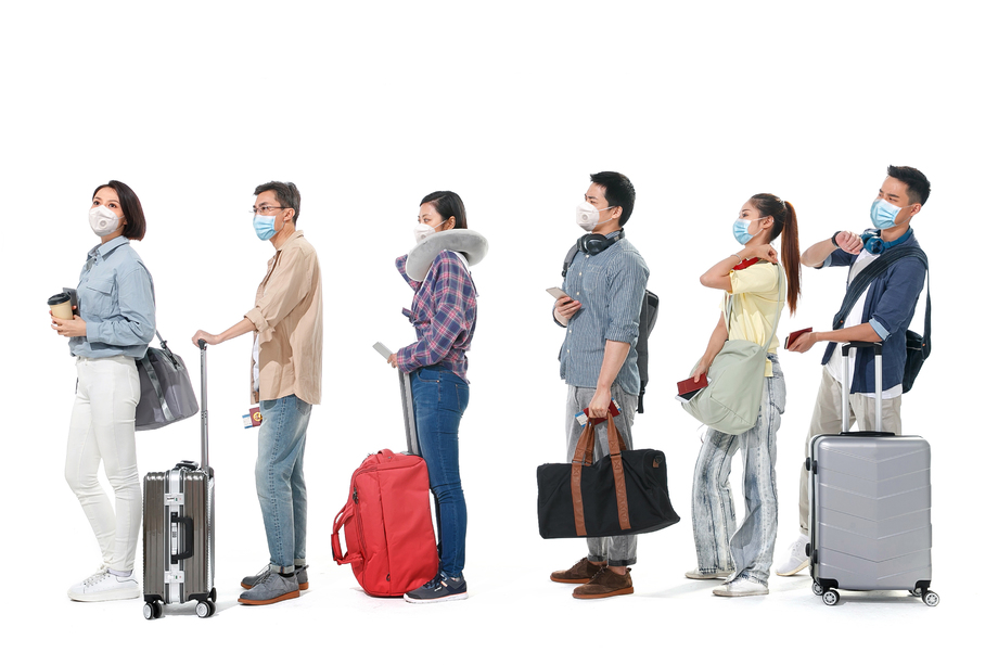 戴口罩排队的旅客图片 戴口罩排队的旅客图片