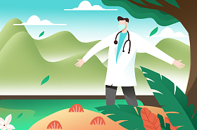 医生站着树下插画照片