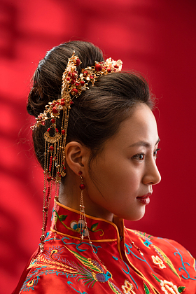 漂亮的中式新娘特写图片