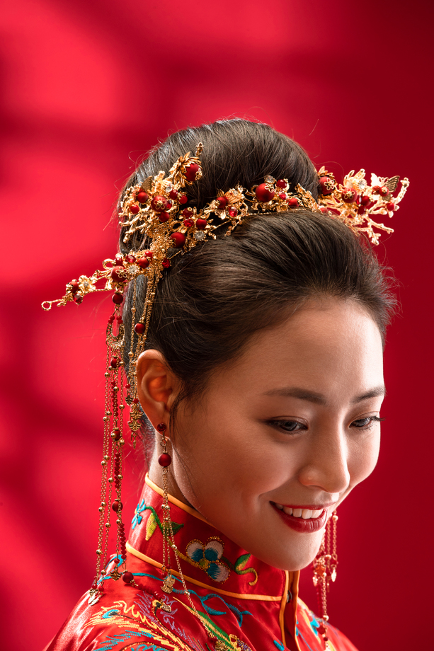 漂亮的中式新娘特写图片