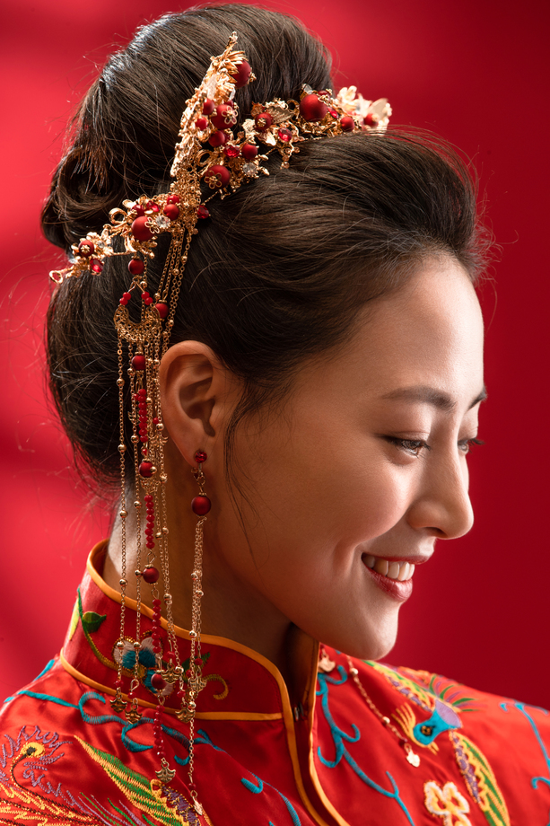漂亮的中式新娘特写图片